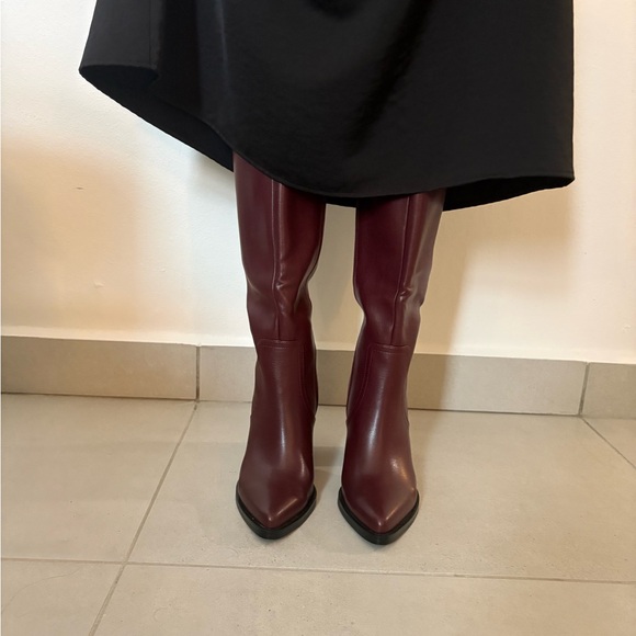 Women's Tall Burgundy Boots - Picture 2 of 4
